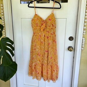 AUW Orange and Pink Floral Midi Dress